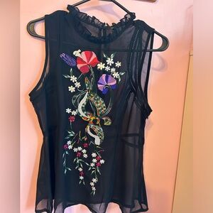 GUESS Karling Embroidered Illusion Top M